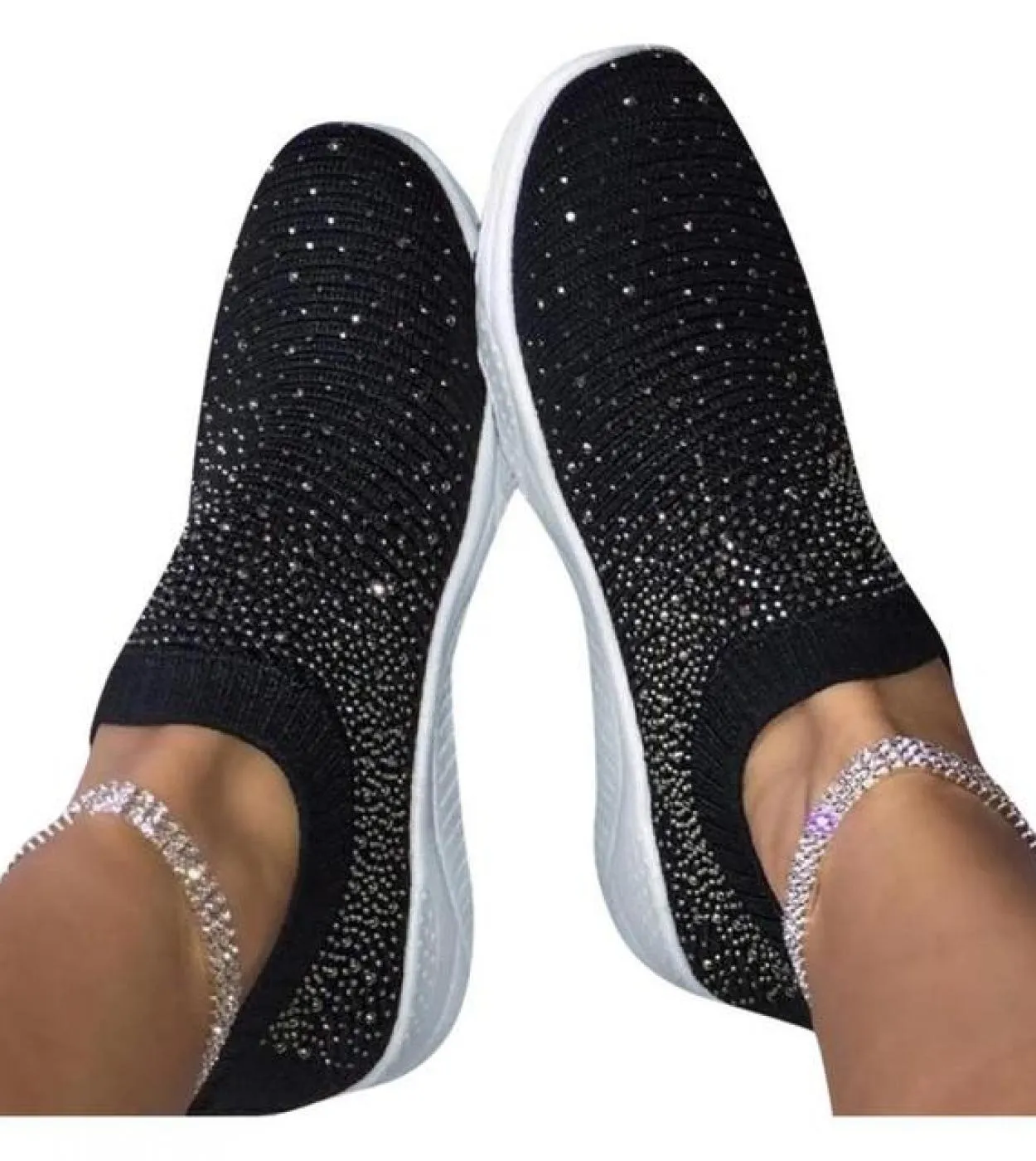 Comemore Women Rhinestone Sneakers Women Crystal New Bling Crystal Soft Sole Summer Shoes Breathable Ladies Casual Flats