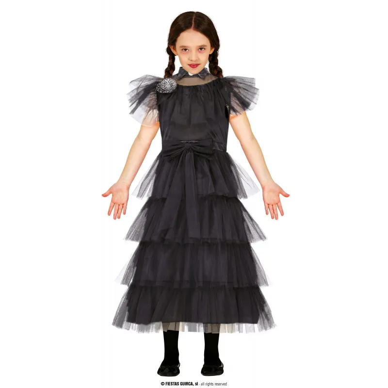 COSTUME DA BALLO NERO MERCOLEDI 10/12 ANNI PER TRAVESTIMENTI CARNEVALE HALLOWEEN A TEMA FILM FAMIGLIA ADDAMS NO ACCESSOR