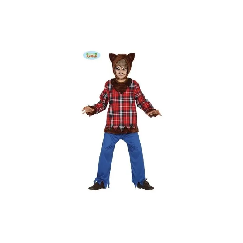 COSTUME LUPO MANNARO BABY 7/9 VESTITO COMPL.CAPUCCIO CAMICIA CON PELO PANTALONI X TRAVESTIMENTI DI HALLOWEEN/CARNEVALE
