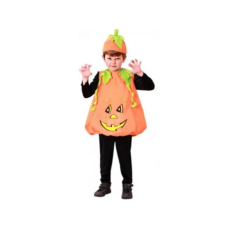 COSTUME ZUCCA BABY 5/6 ANNI VESTITO ARANCIONE E CAPPELLINO PER FESTE E TRAVESTIMENTI DI HALLOWEEN E PARTY A TEMA