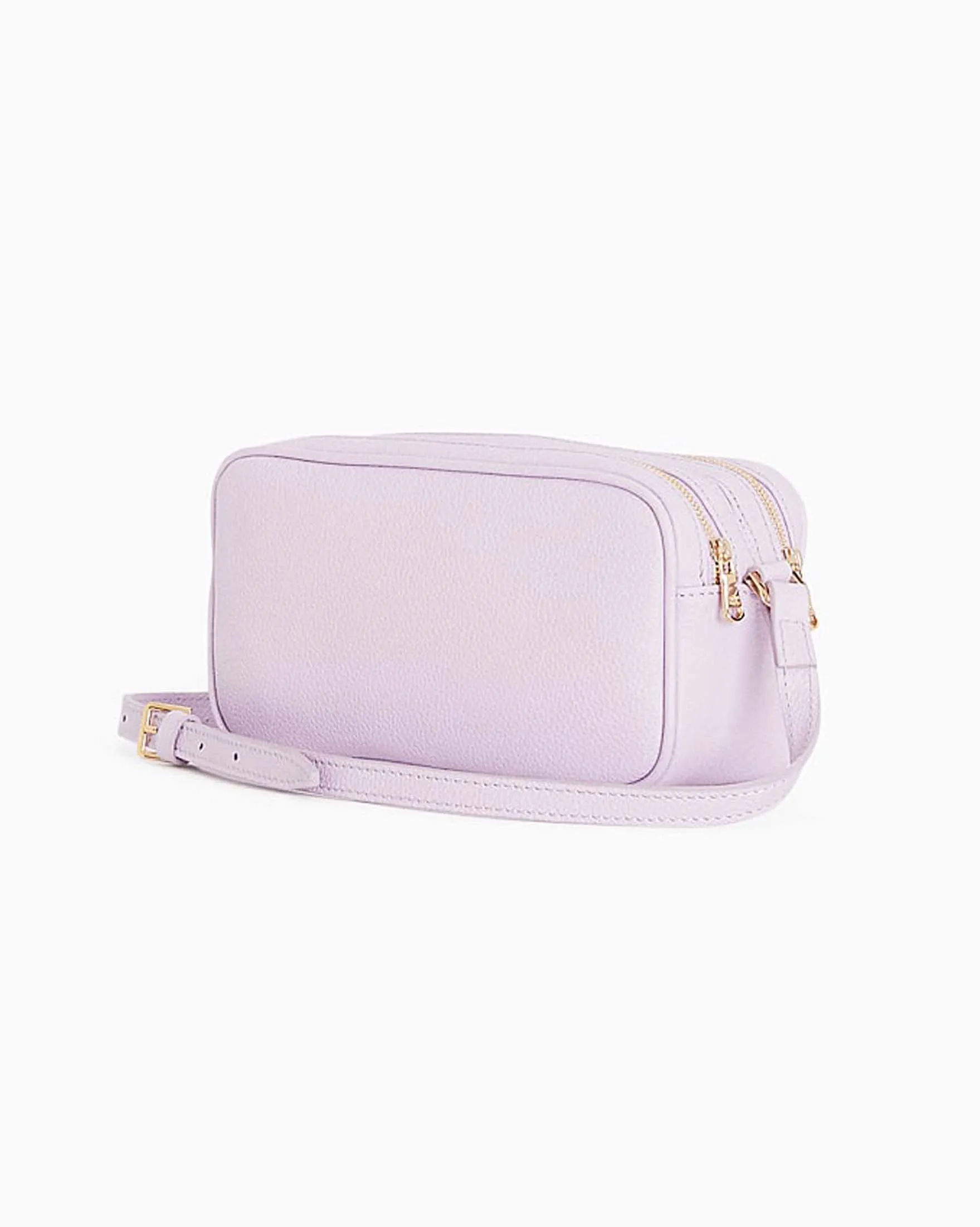 Cross bag color lime dalla linea allungata in pelle con scritta logo dorata sul davanti