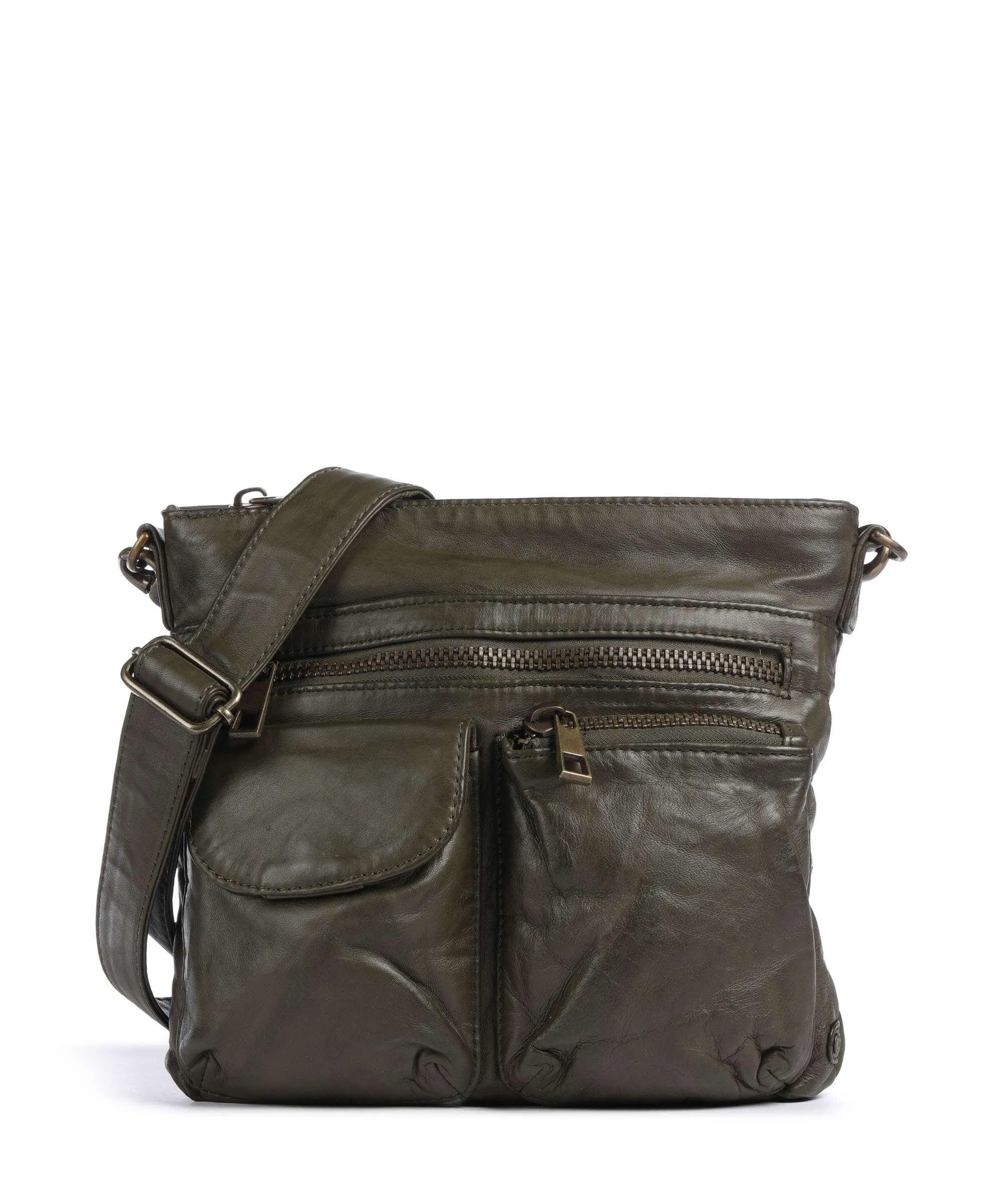  Depeche Power Field Borsa a spalla pelle di pecora verde-oliva  