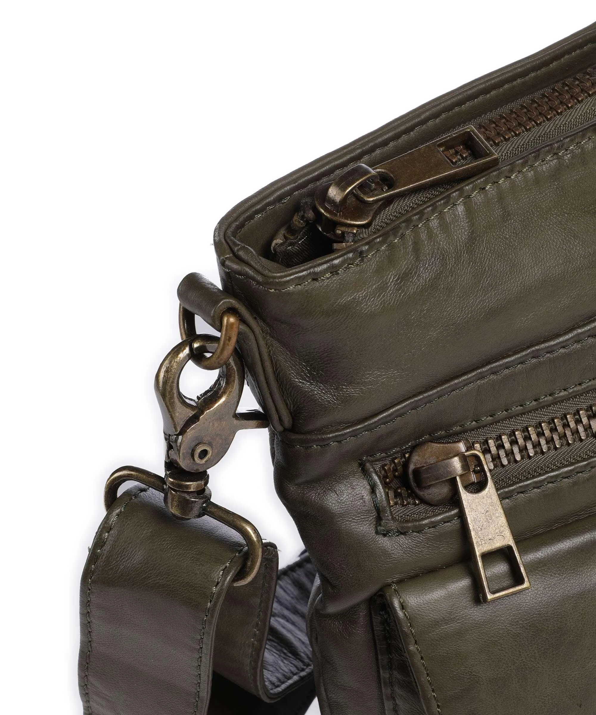  Depeche Power Field Borsa a spalla pelle di pecora verde-oliva  
