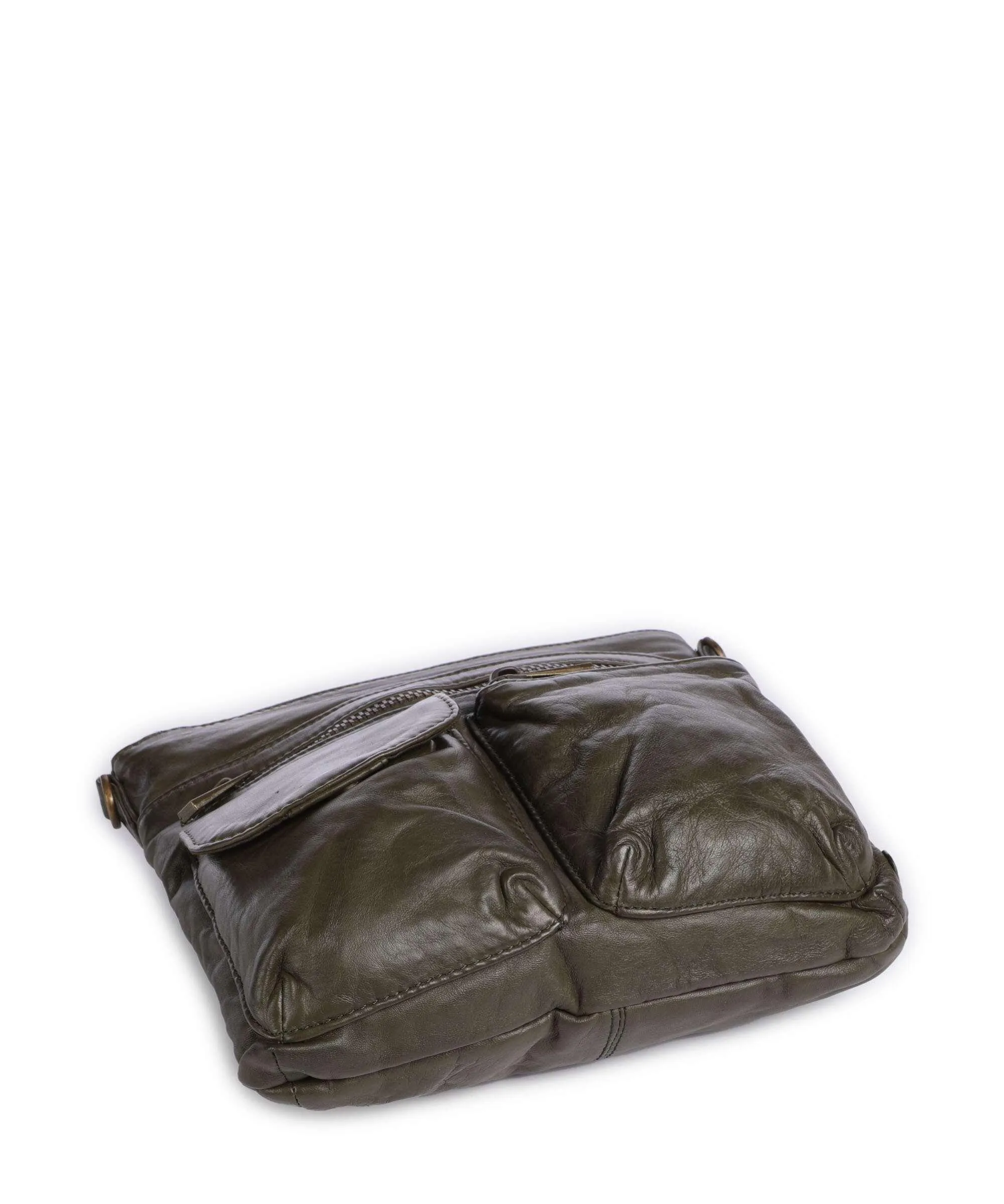  Depeche Power Field Borsa a spalla pelle di pecora verde-oliva  