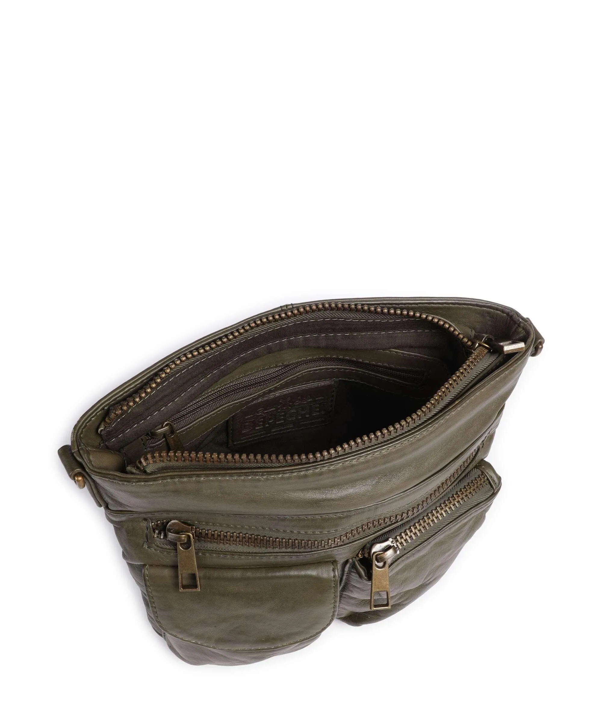  Depeche Power Field Borsa a spalla pelle di pecora verde-oliva  