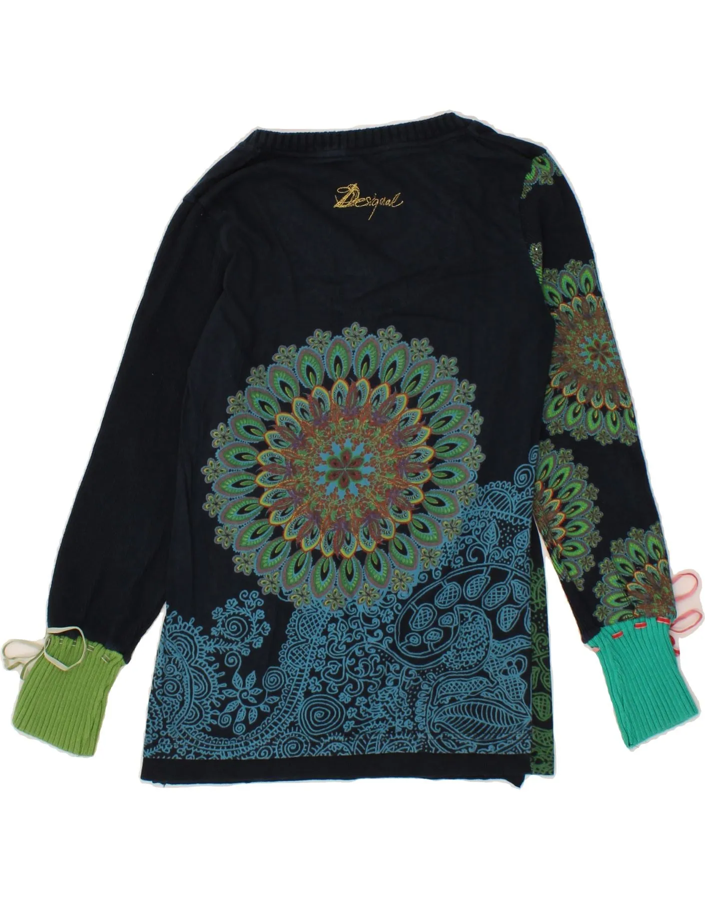 DESIGUAL Womens V-Neck Jumper Sweater UK 10 Small Navy Blue Paisley