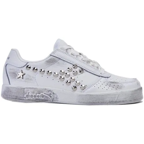 Diadora B Elite Low Sneakers Customized Bianco Borchie Vintage