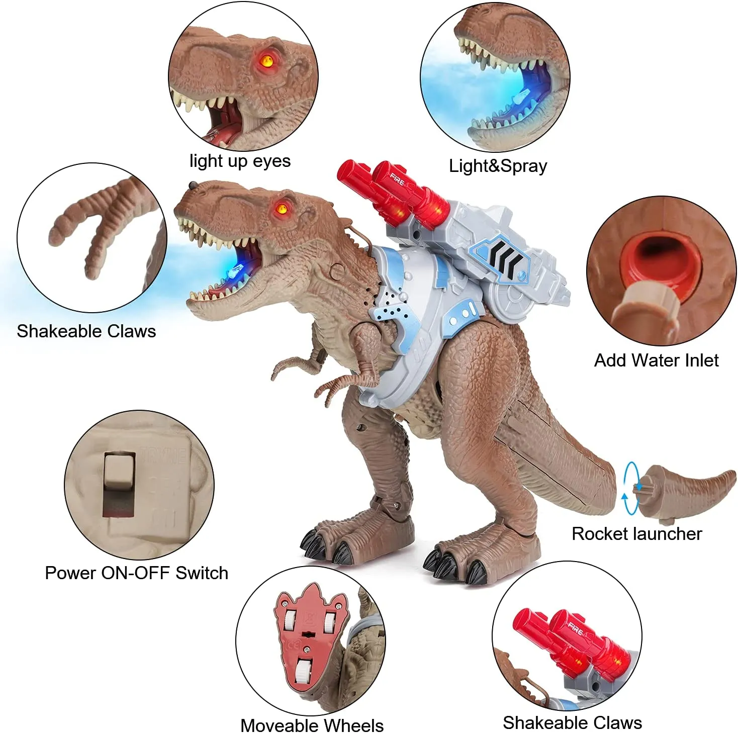 Dinosauro Telecomandato Giocattolo - Dinosauri per Bambini Giochi Animali T Rex Drago Gadget con funzione Spruzzare e Suoni per 
