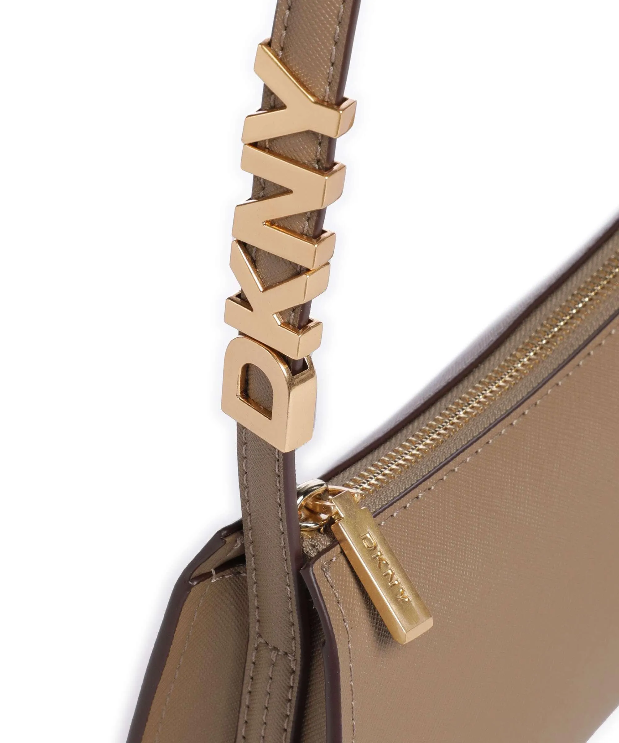  DKNY Avril Borsa a spalla pelle di vacchetta saffiano marrone chiaro  