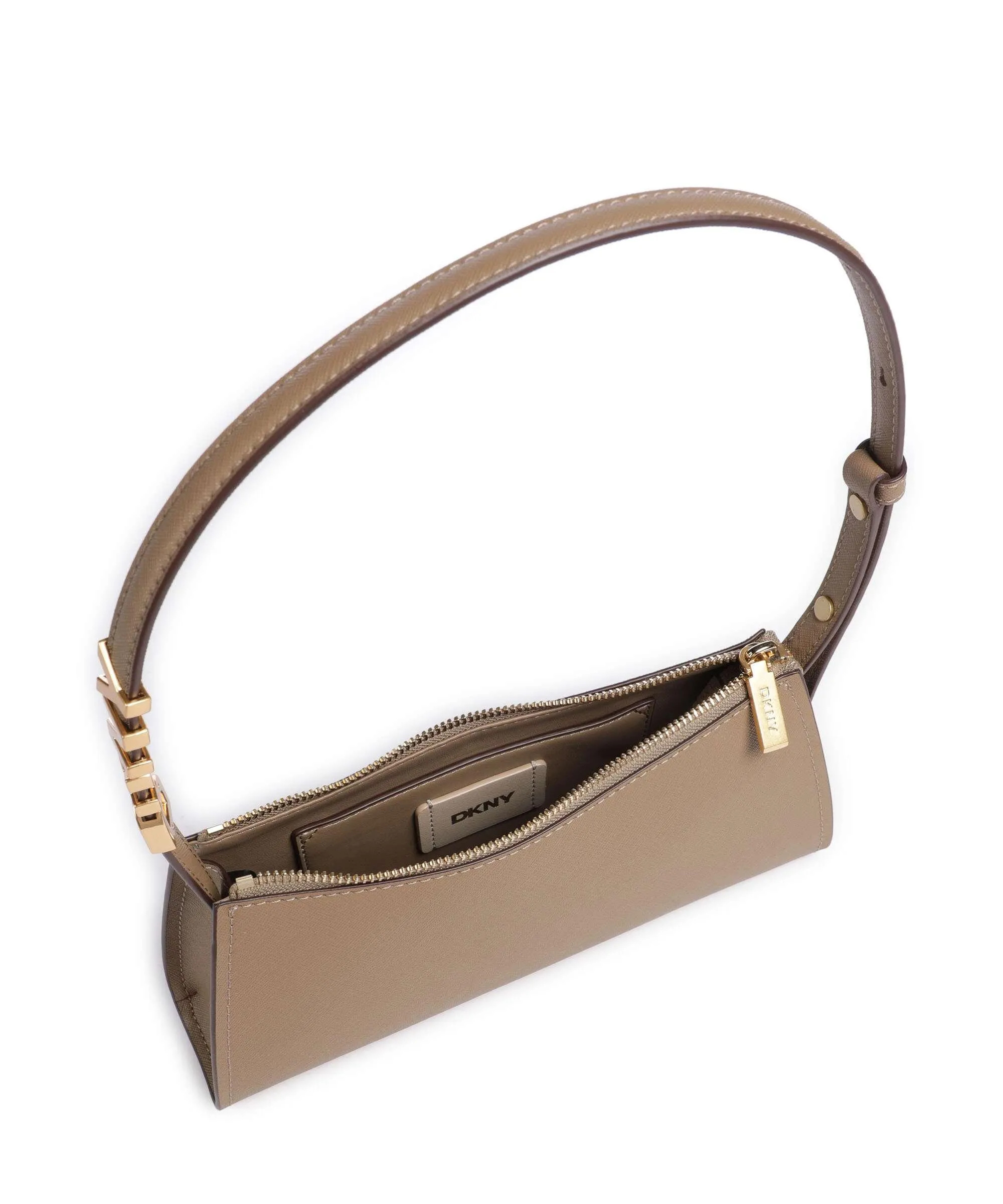  DKNY Avril Borsa a spalla pelle di vacchetta saffiano marrone chiaro  