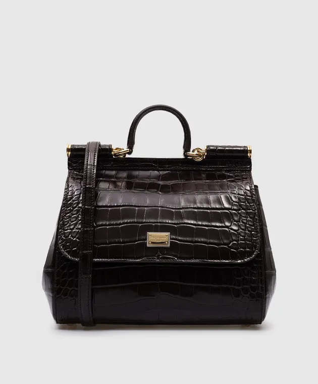 Dolce&Gabbana Borsa a tracolla marrone SICILY realizzata in pelle di coccodrillo BB6002A2R08