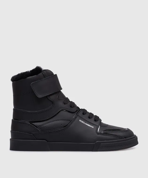 Dolce&Gabbana Scarpe alte da bambino in pelle nera con pelliccia DA5235AB2763036