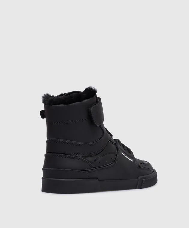 Dolce&Gabbana Scarpe alte da bambino in pelle nera con pelliccia DA5235AB2763036