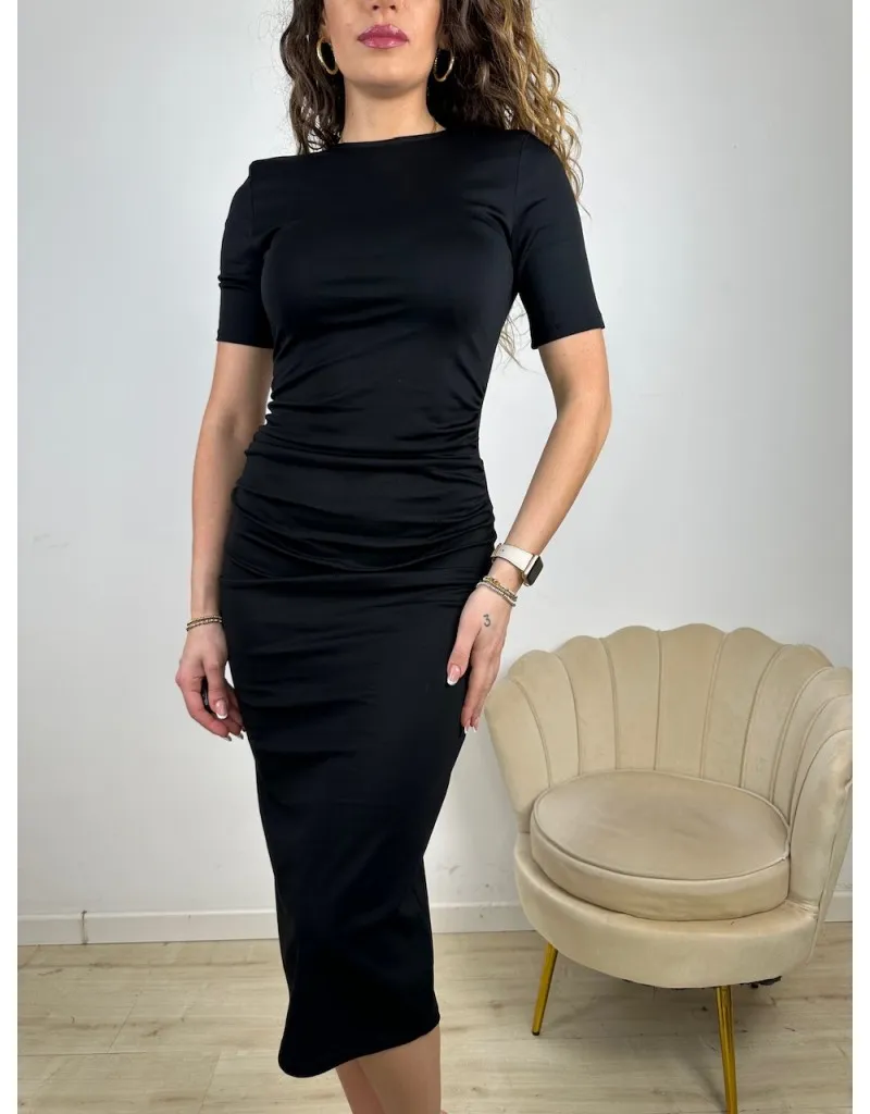 DRESS CON DRAPPEGGIO LUMINA NERO