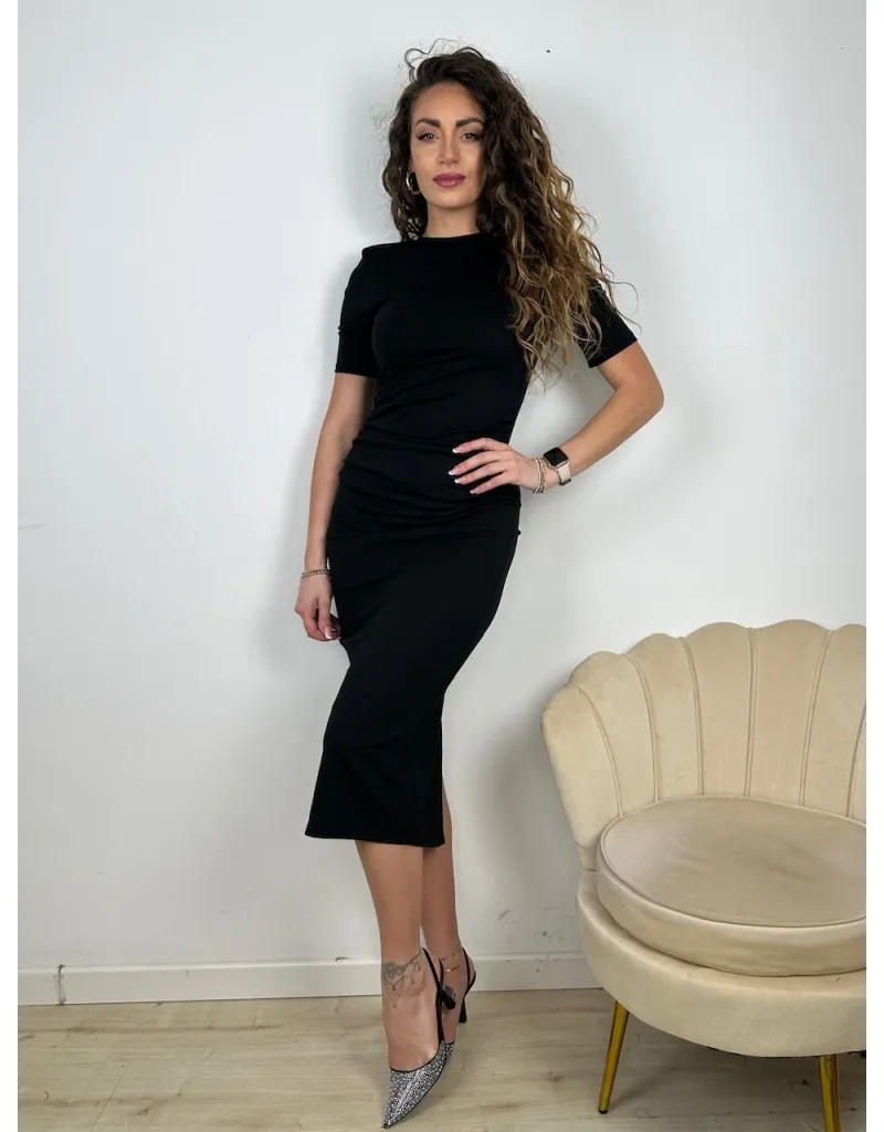 DRESS CON DRAPPEGGIO LUMINA NERO