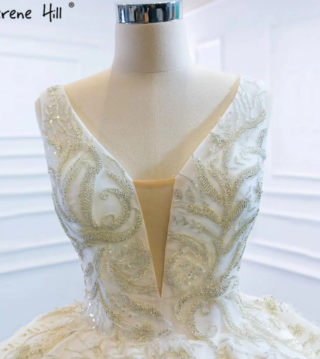 Dubai Vneck White Highend Abiti da sposa senza maniche con perline Abiti da sposa con lacci Hm67167 Abiti da sposa su misura