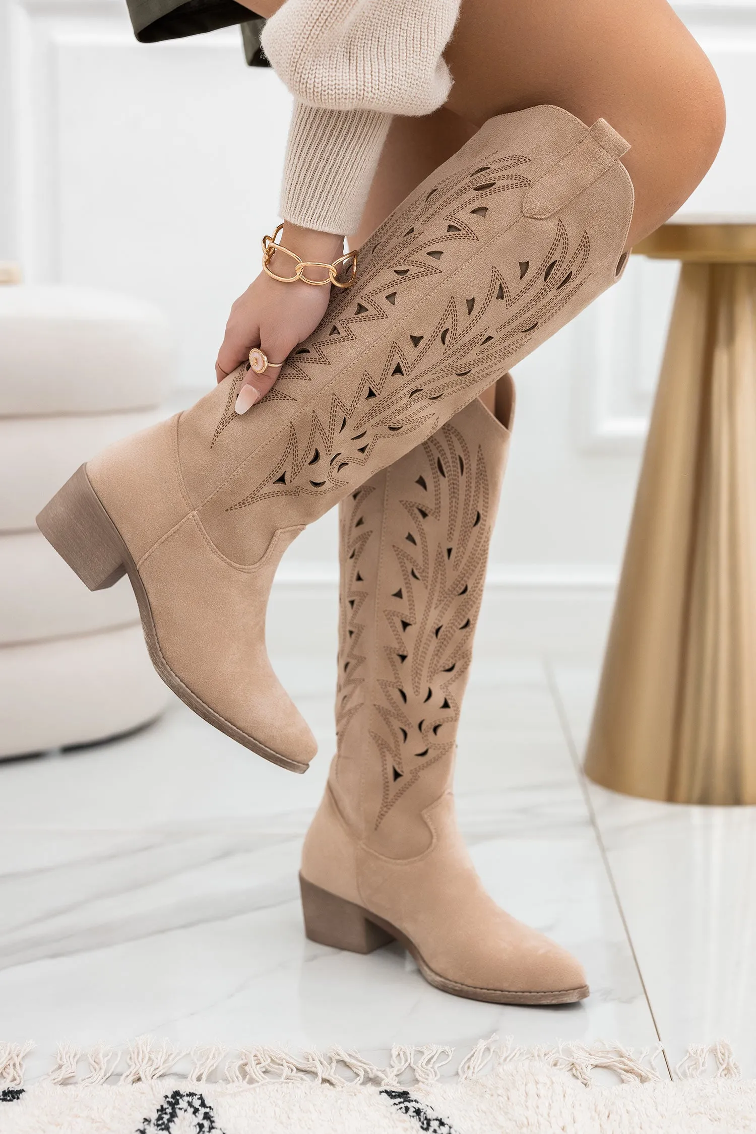 EASY - Stivali beige camperos traforati