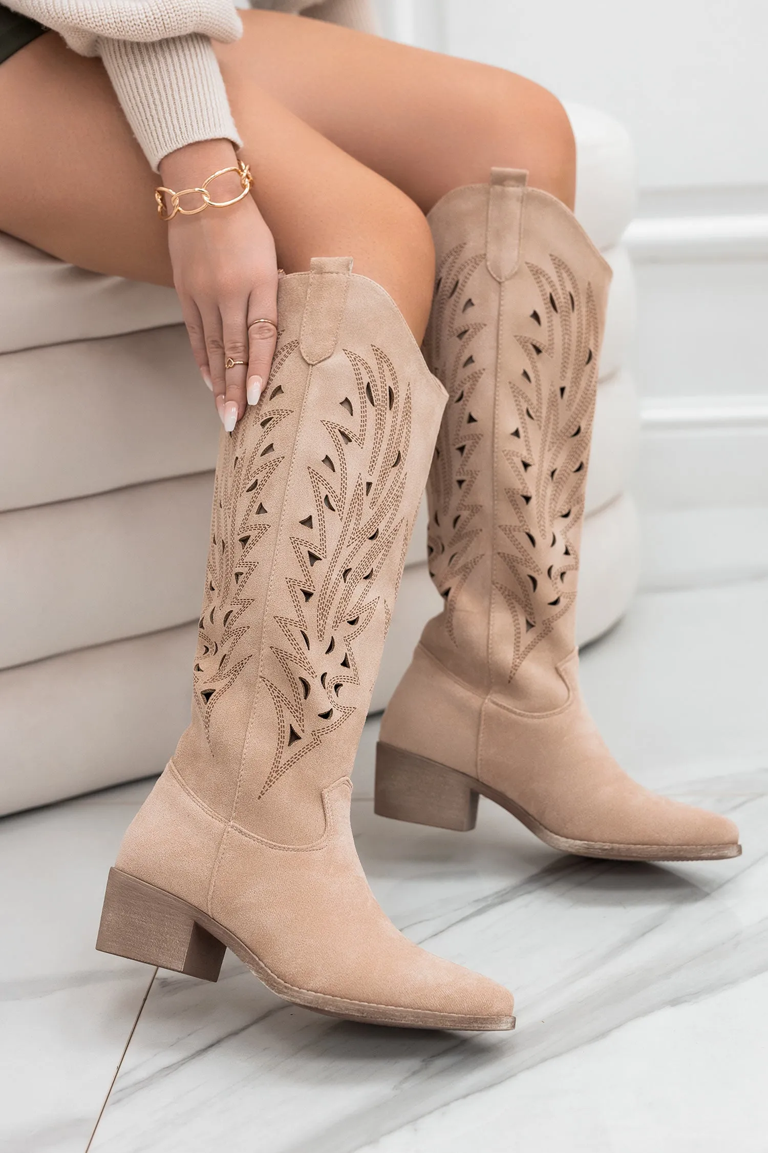 EASY - Stivali beige camperos traforati