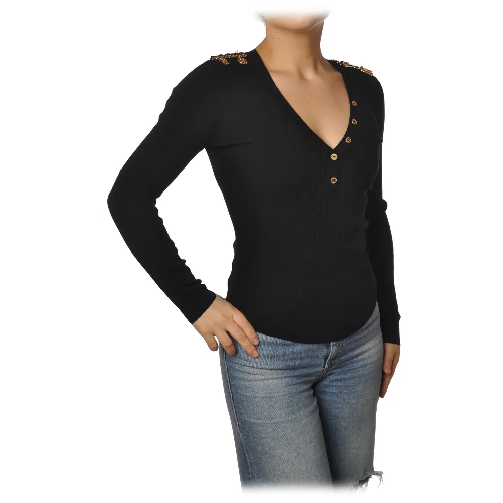 Elisabetta Franchi - Maglione con Scollo a V - Nero - Maglione - Made in Italy - Luxury Exclusive Collection