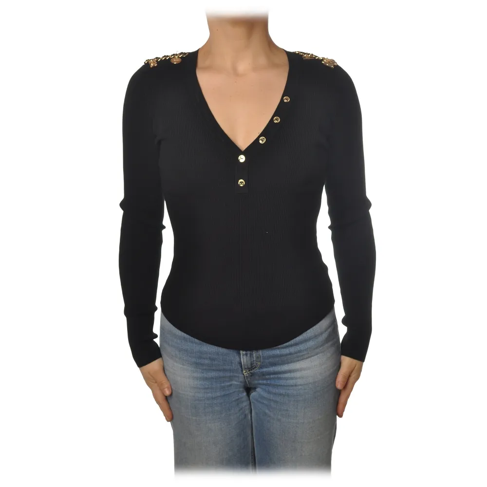 Elisabetta Franchi - Maglione con Scollo a V - Nero - Maglione - Made in Italy - Luxury Exclusive Collection