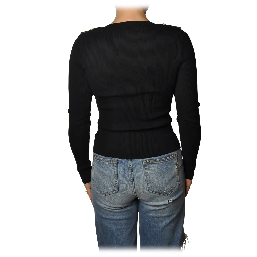 Elisabetta Franchi - Maglione con Scollo a V - Nero - Maglione - Made in Italy - Luxury Exclusive Collection