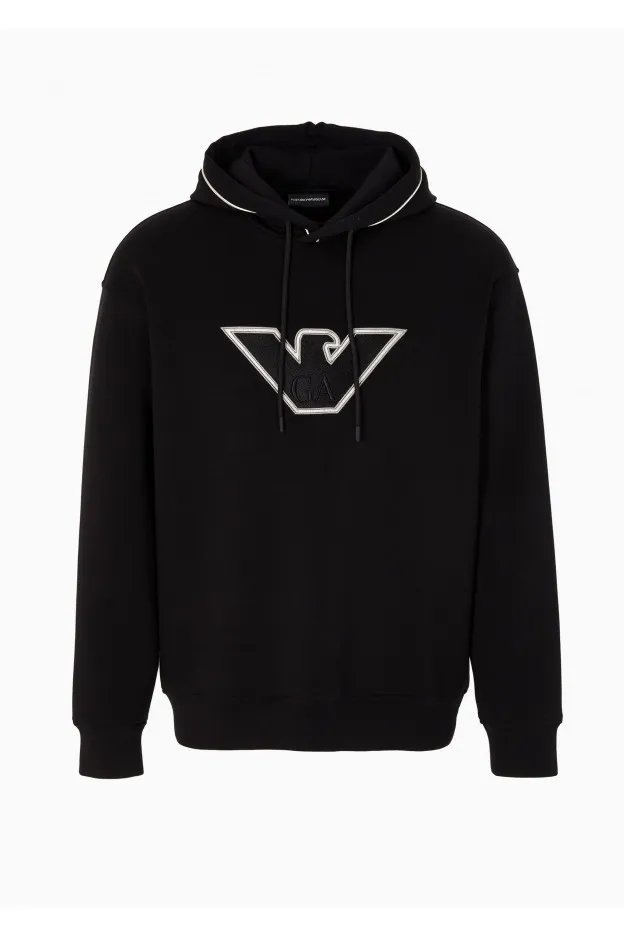 Emporio Armani Felpa in double jersey con cappuccio e logo a rilievo