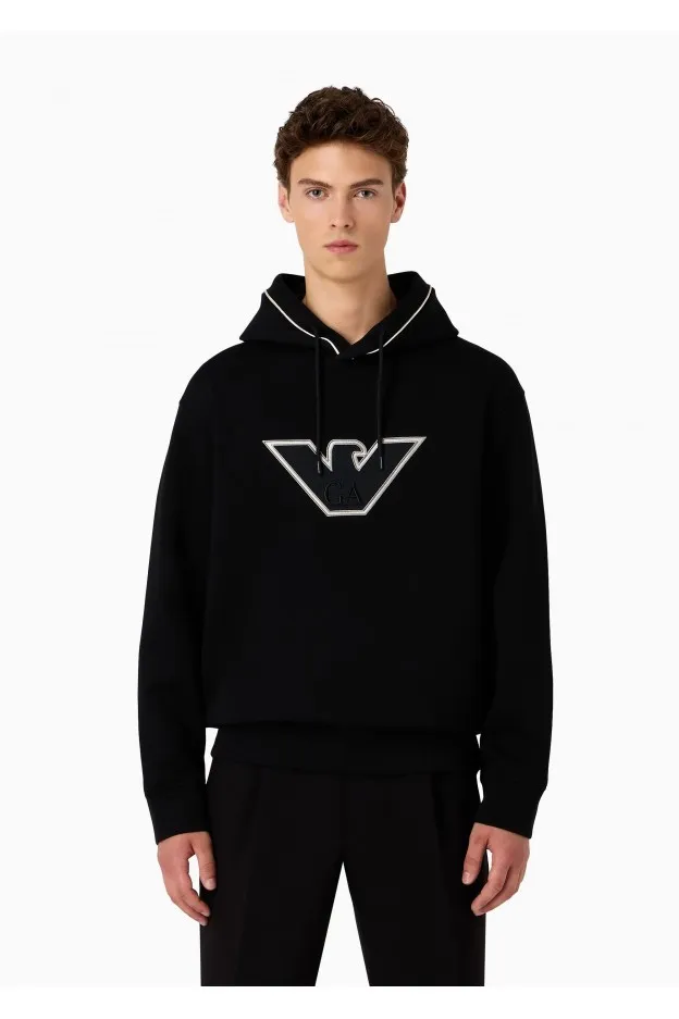 Emporio Armani Felpa in double jersey con cappuccio e logo a rilievo