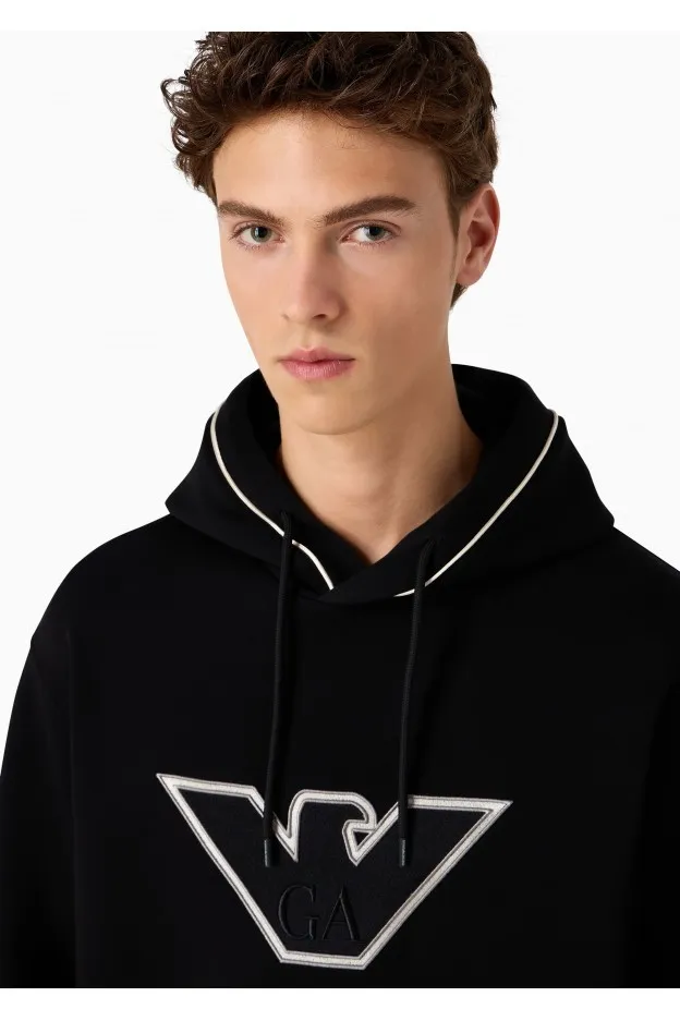 Emporio Armani Felpa in double jersey con cappuccio e logo a rilievo