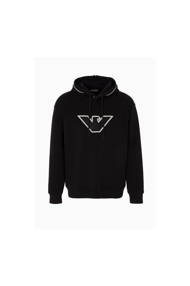 Emporio Armani Felpa in double jersey con cappuccio e logo a rilievo