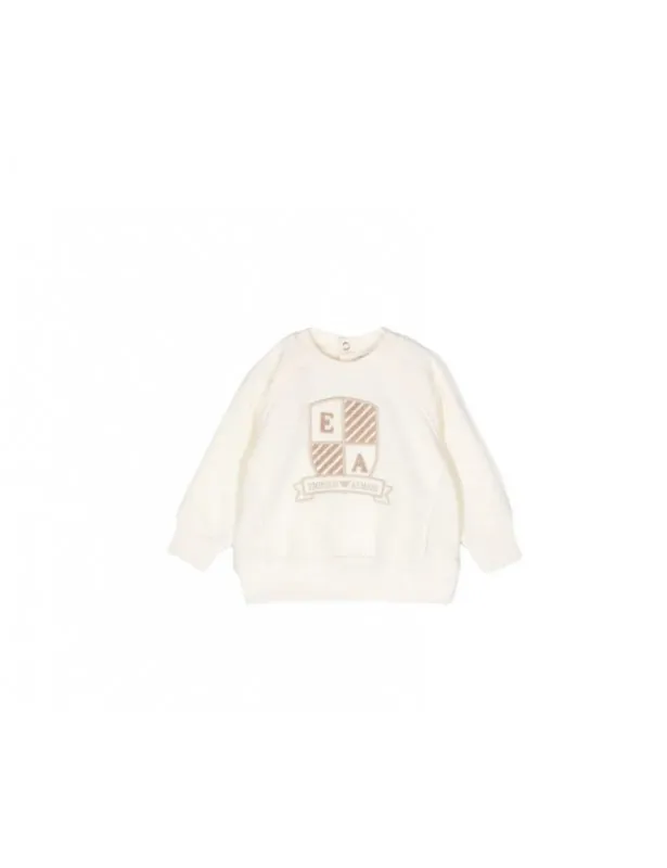 EMPORIO ARMANI     Felpa panna con logo cucito Emporio Armani