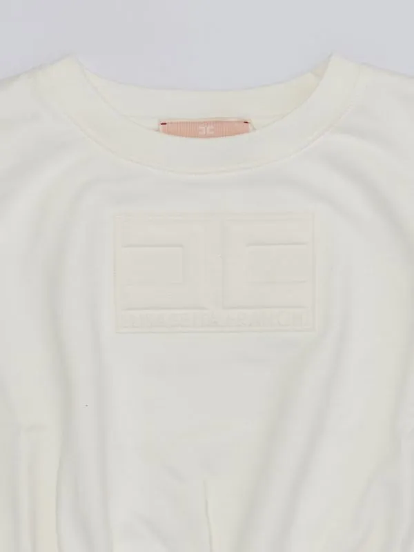 Felpa bambina Elisabetta Franchi in cotone con logo in rilievo Panna