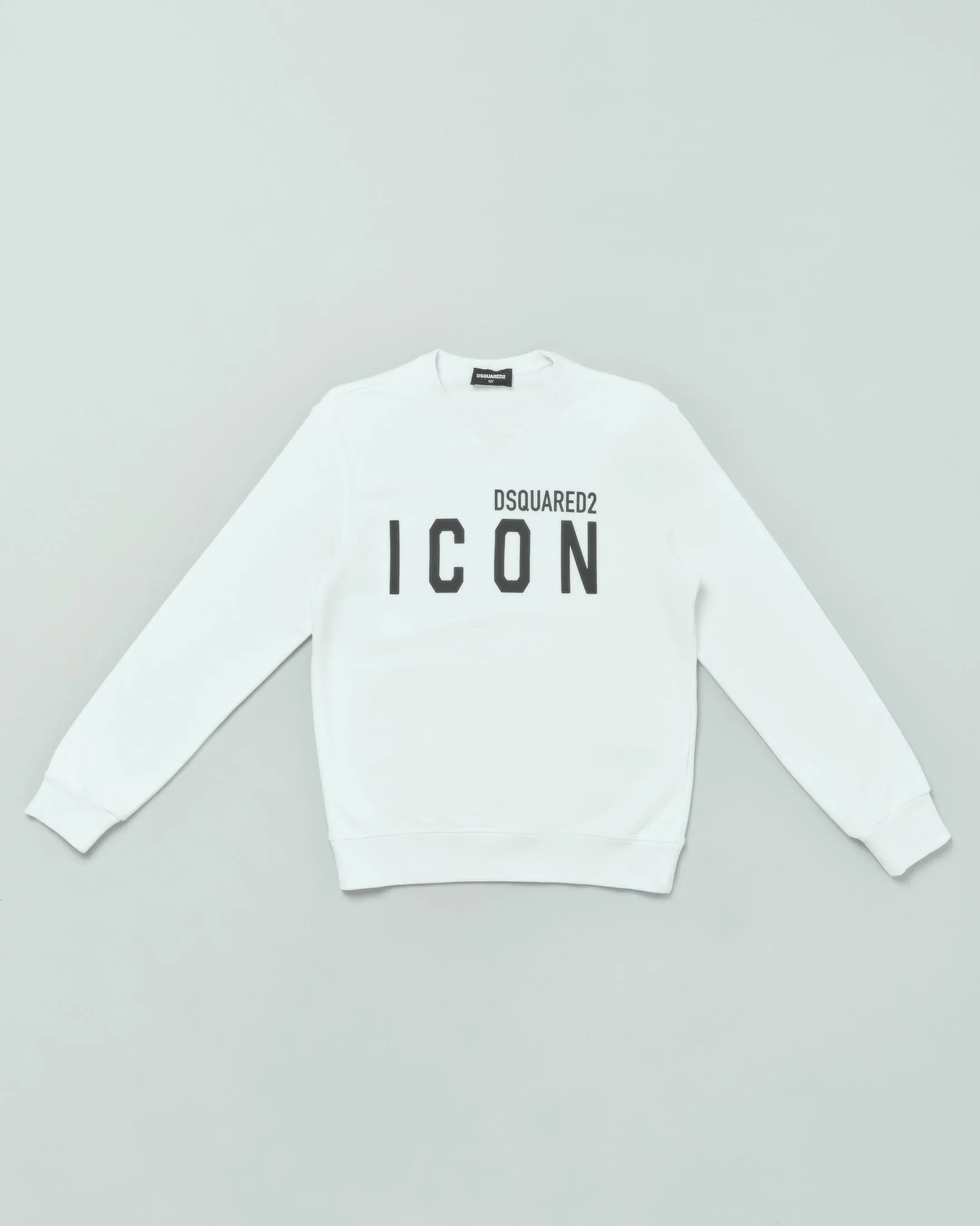 Felpa bianca girocollo in cotone con scritta logo ICON nera 10-16 anni
