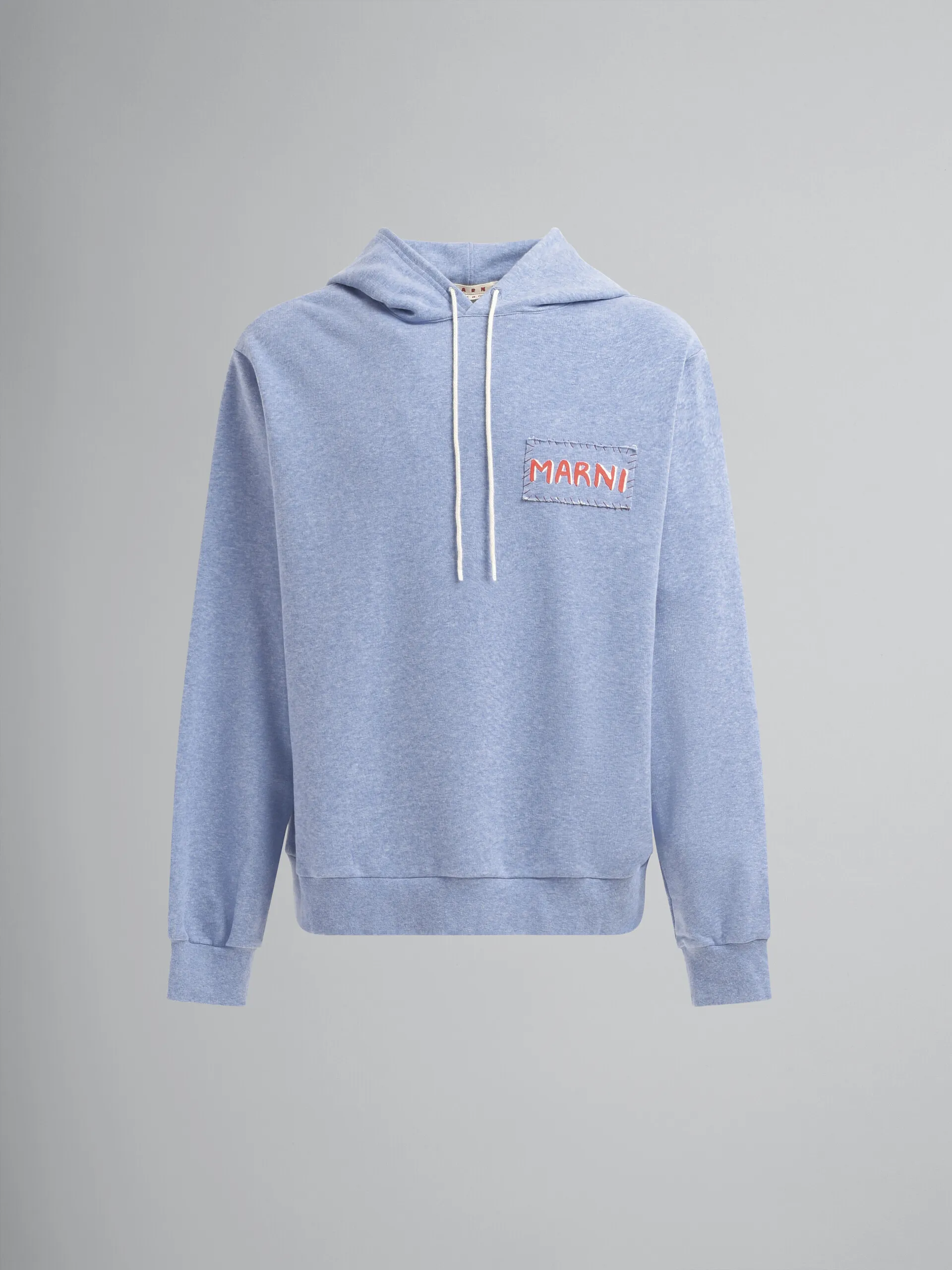 Felpa con cappuccio in cotone mélange azzurro con applicazione Marni