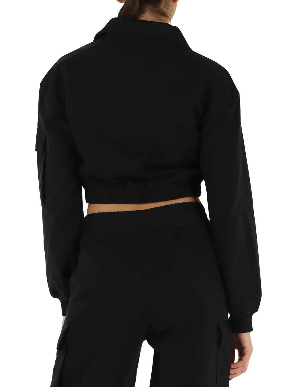 Felpa crop in cotone garzato con zip