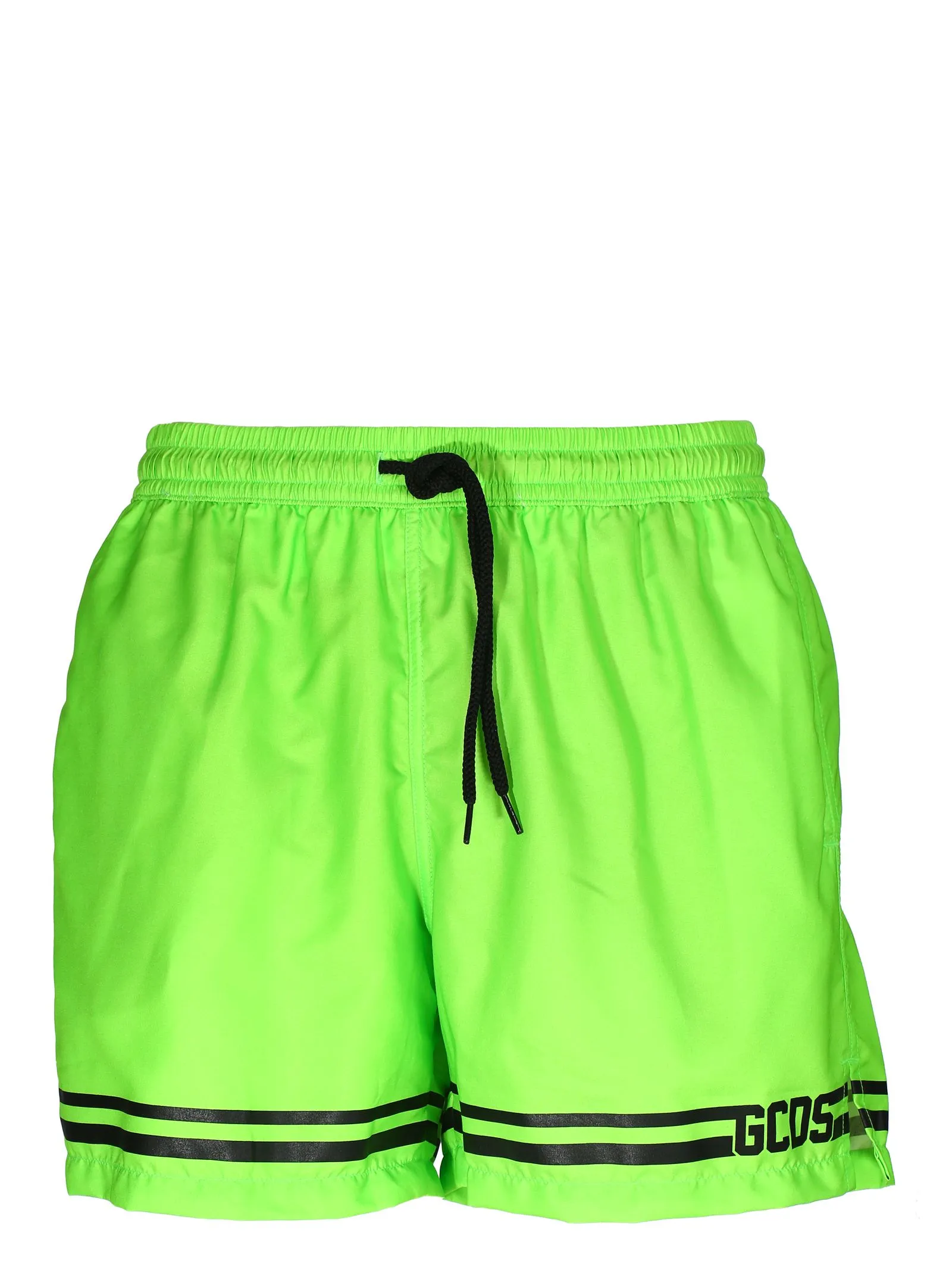 GCDS   SHORTS MARE VERDE FLUO CON STAMPA LOGO FRONTALE