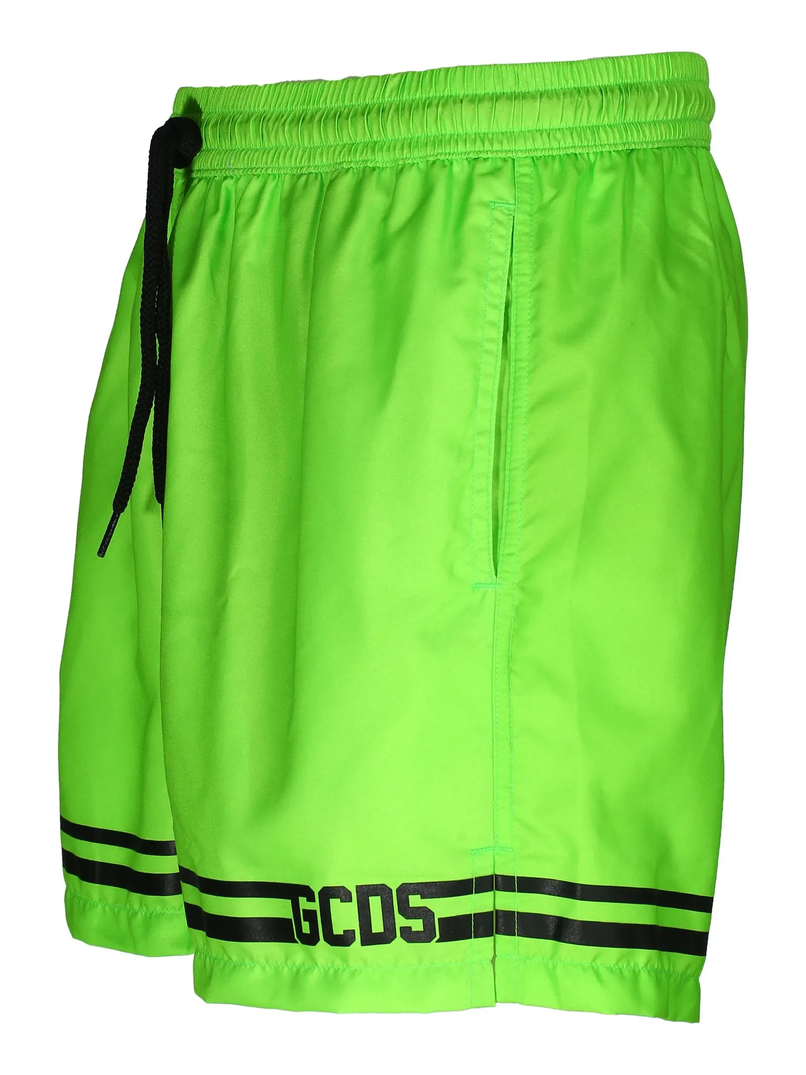 GCDS   SHORTS MARE VERDE FLUO CON STAMPA LOGO FRONTALE