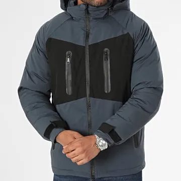 Giacca con zip con cappuccio nero e grigio carbone