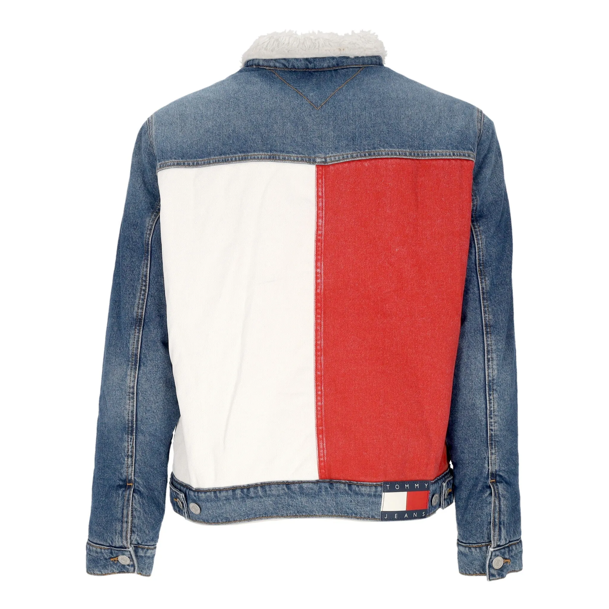 Giubbotto Jeans Uomo Regular Sherpa Flag Trucker Jacket Denim Medium