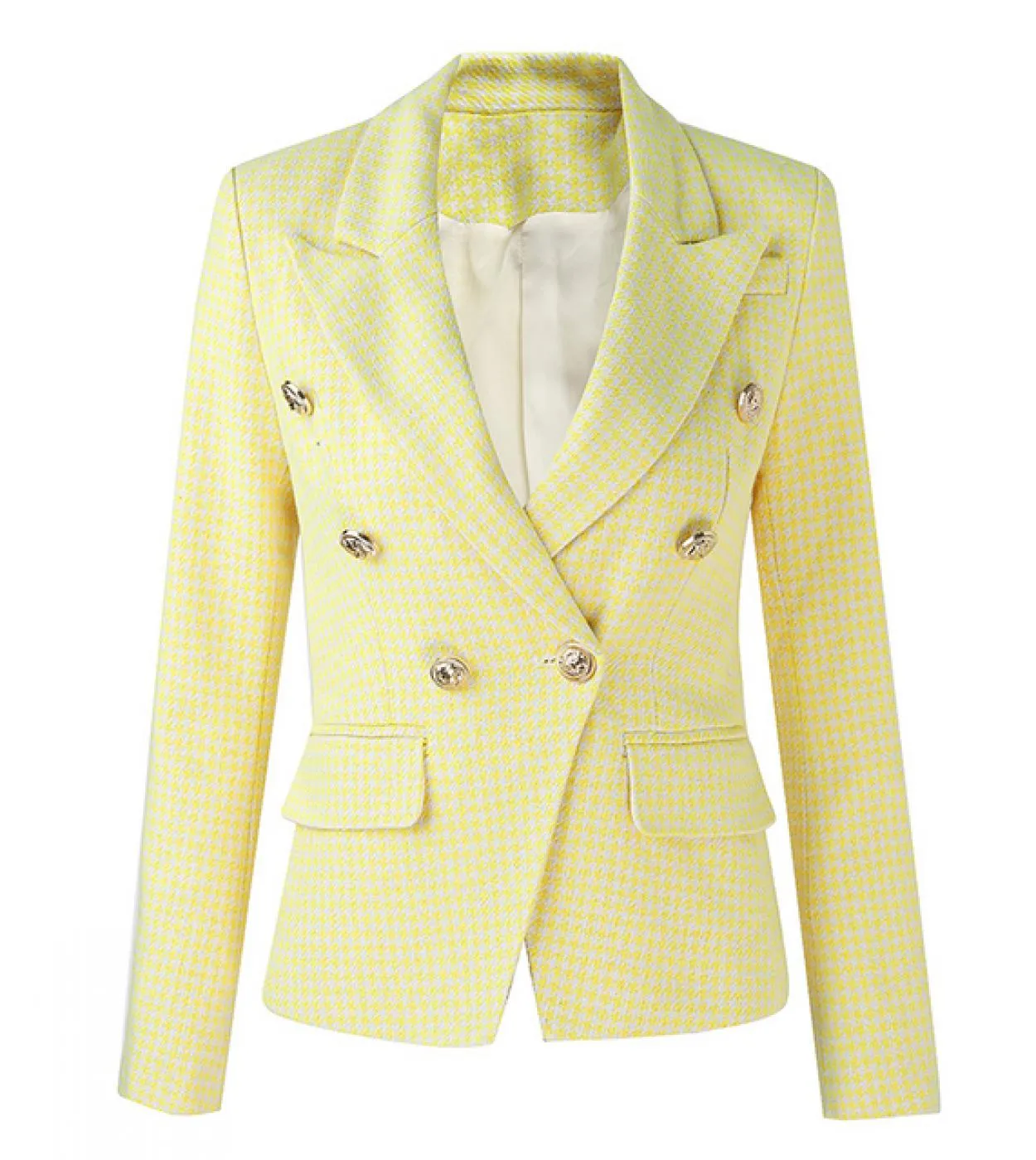 Harleyfashion Nuovo Autunno Inverno Lusso Tessuto spesso Pied de poule Giallo Giacca da donna firmata Qualità Blaz femminile