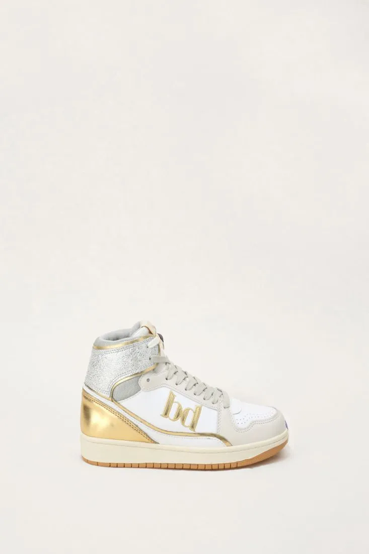  High-top sneakers with metallic inserts and logo detailing    