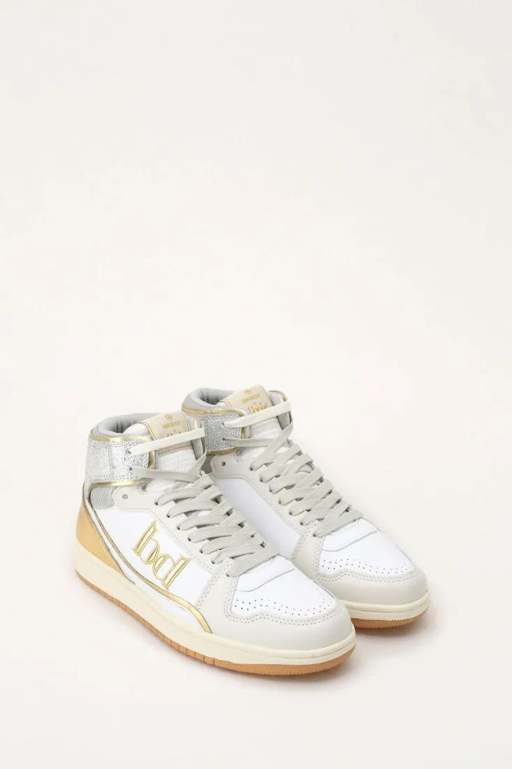  High-top sneakers with metallic inserts and logo detailing    