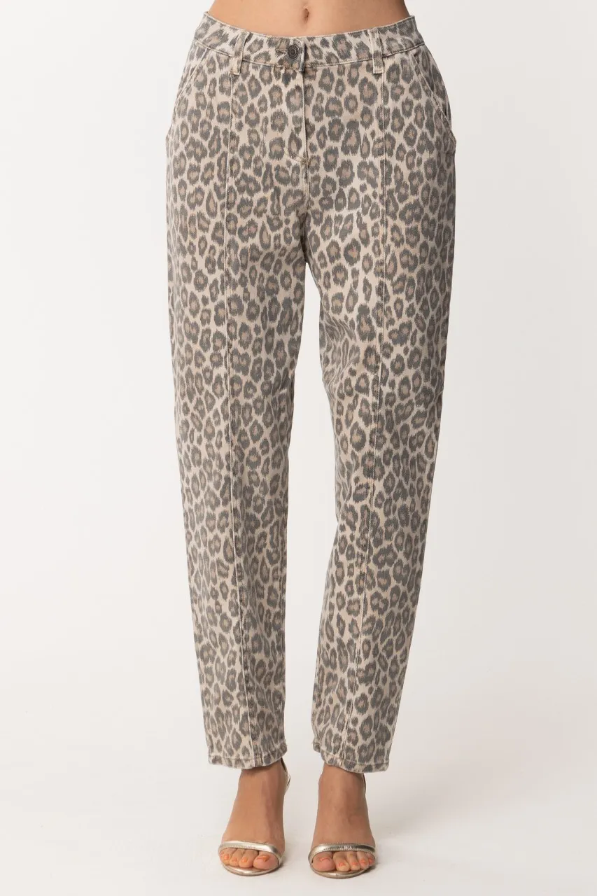 Jeans a vita alta maculato ANIMALIER PRINT NOCE/TABACCO