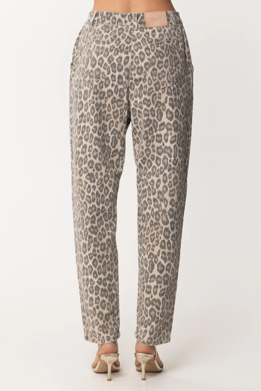 Jeans a vita alta maculato ANIMALIER PRINT NOCE/TABACCO