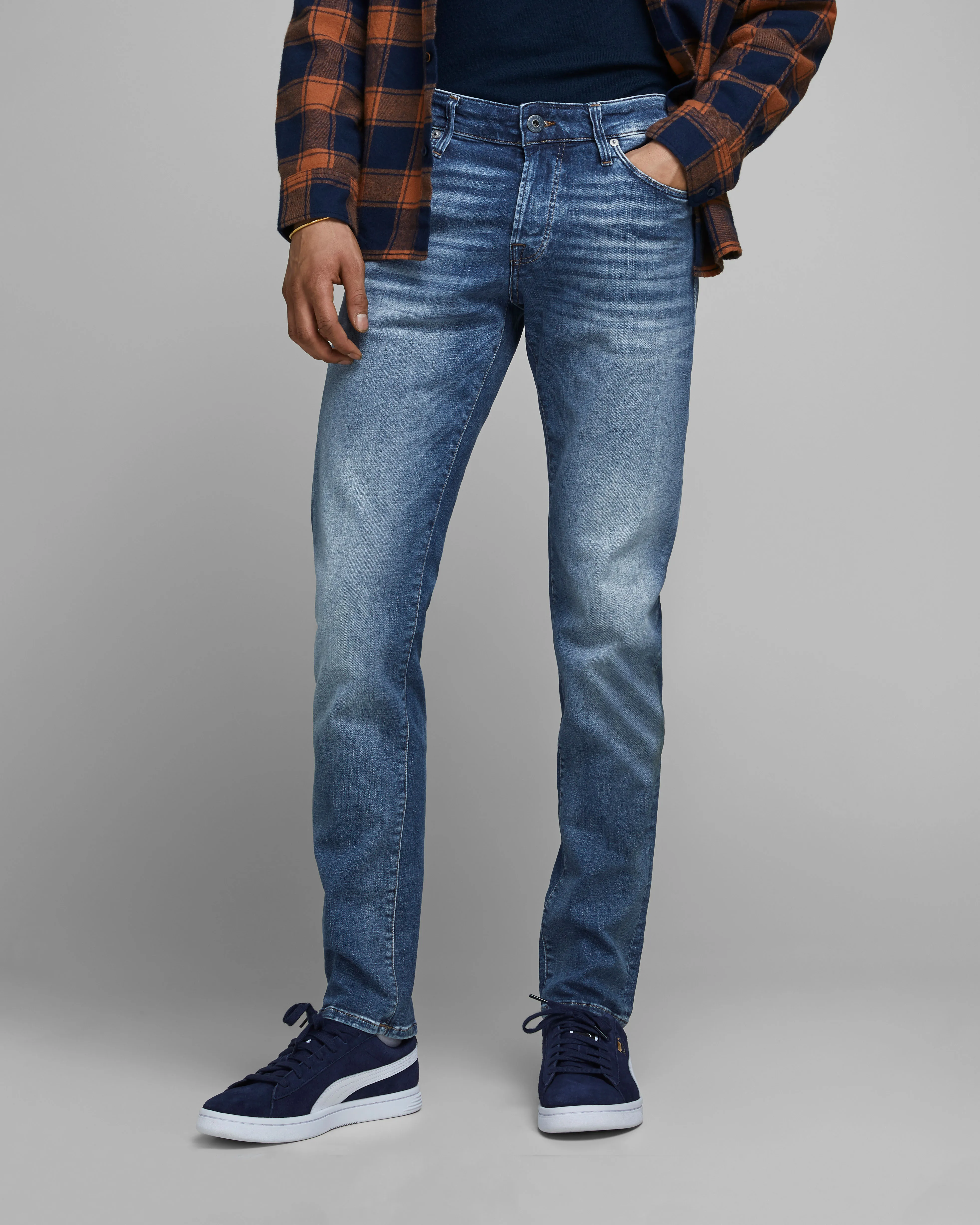 Jeans Glenn slim fit in cotone stretch lavaggio scuro stone washed