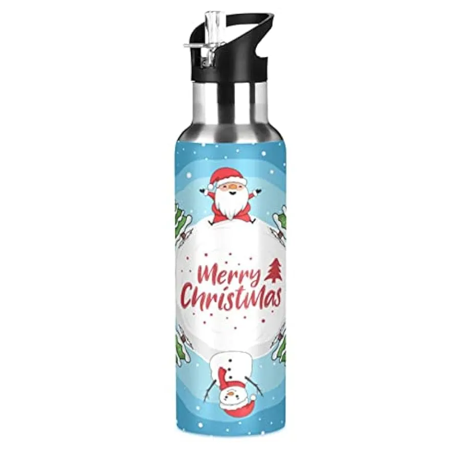 KAAVIYO Palla di Neve Natale Animale Blu Bottiglia Acqua Isolato Borraccia Termica Acciaio Inox 600ML Water Bottle per Bambini S