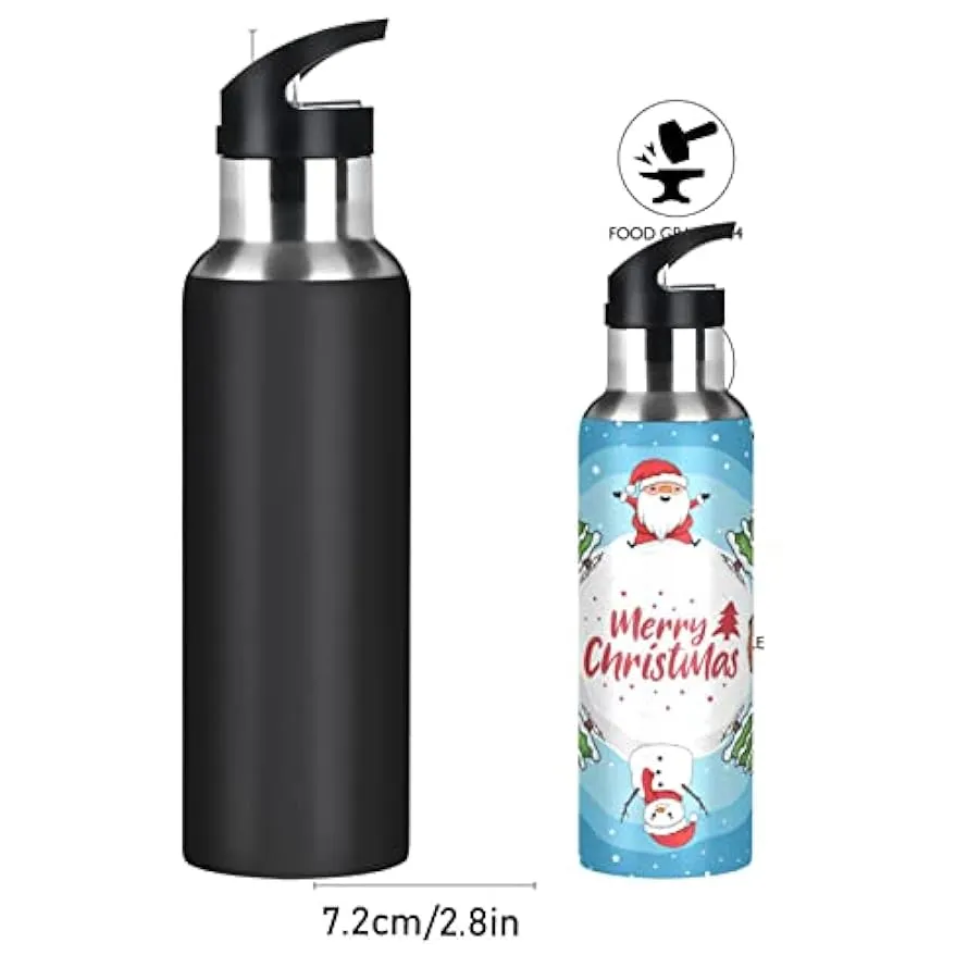 KAAVIYO Palla di Neve Natale Animale Blu Bottiglia Acqua Isolato Borraccia Termica Acciaio Inox 600ML Water Bottle per Bambini S
