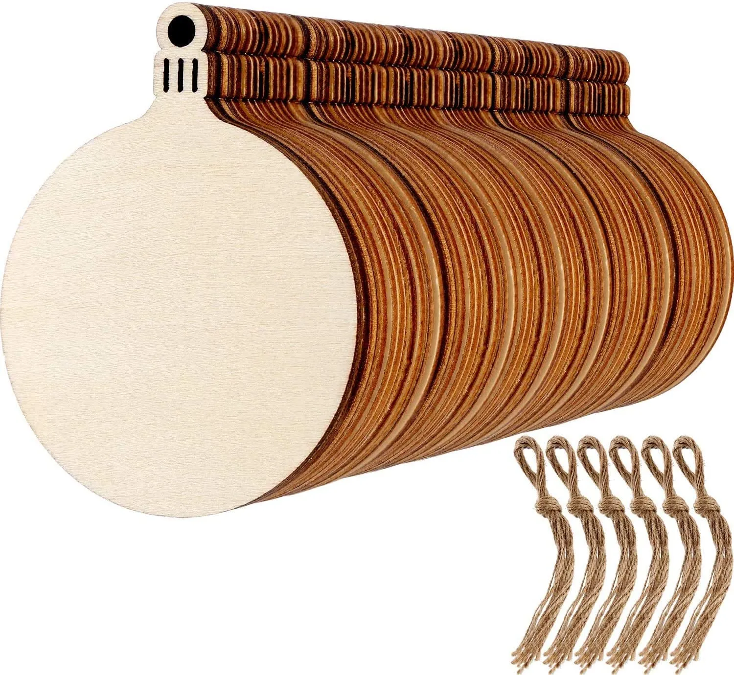 KAHEIGN 60 Pz Ornamenti Natalizi in Legno, Forma Rotonda della Lanterna Ornamenti di Legno della Fetta per La Decorazione del Pe