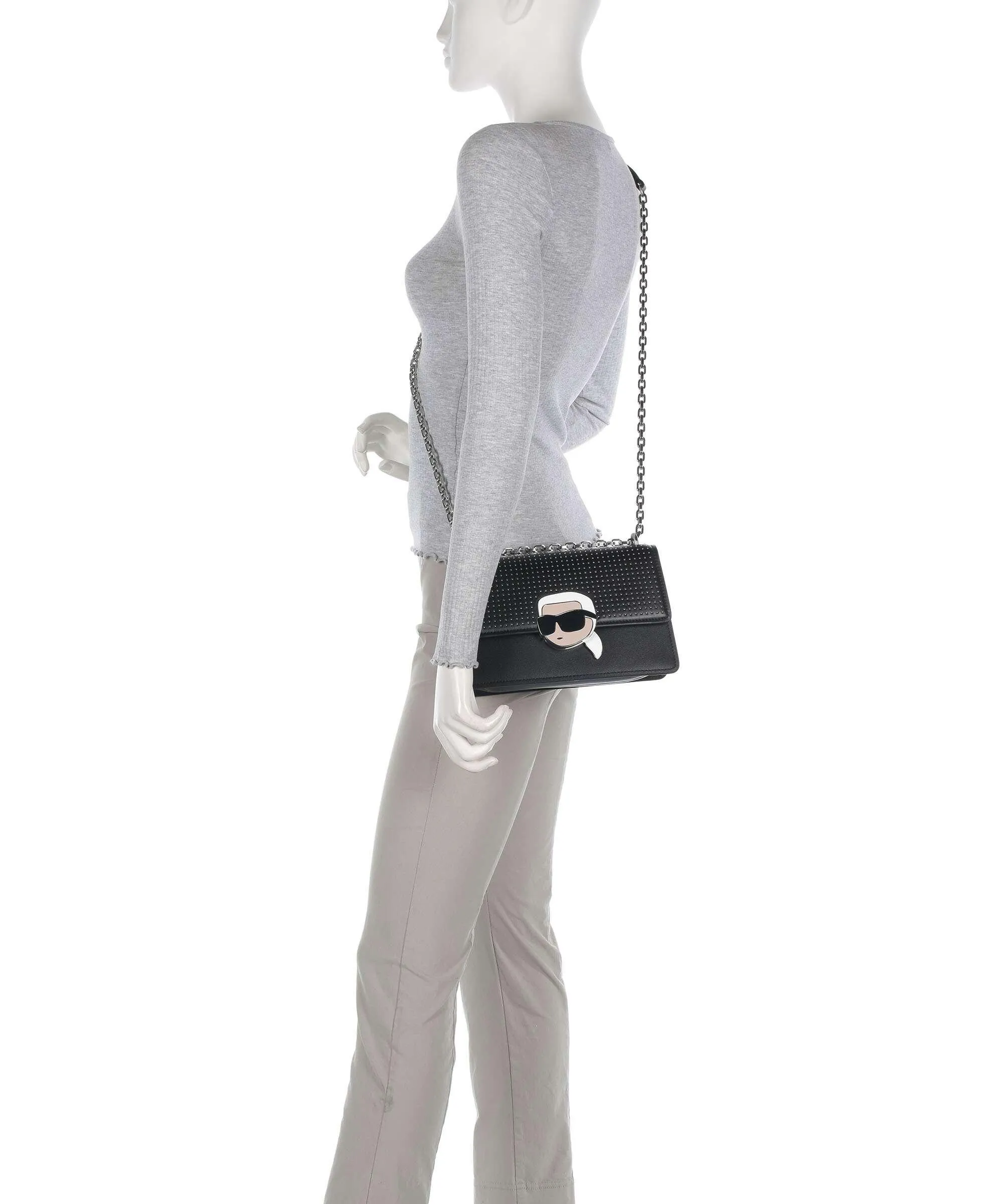  Karl Lagerfeld K/Ikonik 2.0 Borsa a spalla pelle di vacchetta finemente grana nero  