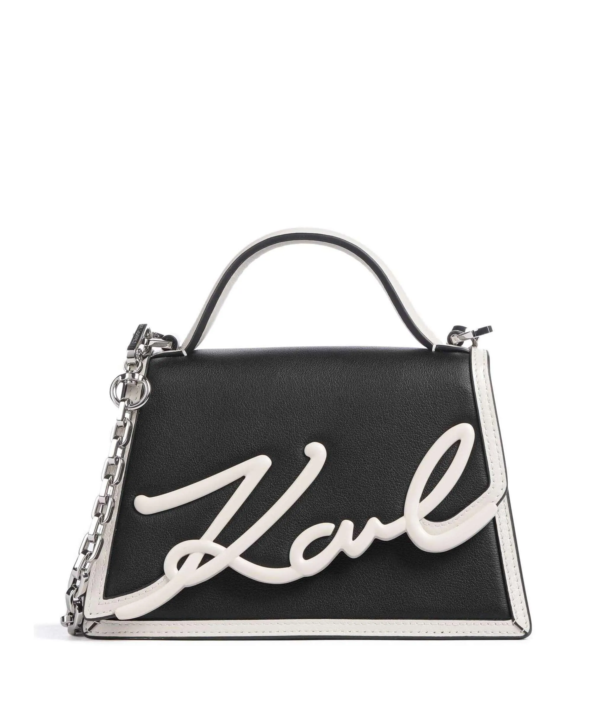  Karl Lagerfeld K/Signature 2.0 Small Borsa a mano pelle di vacchetta finemente grana nero/bianco  