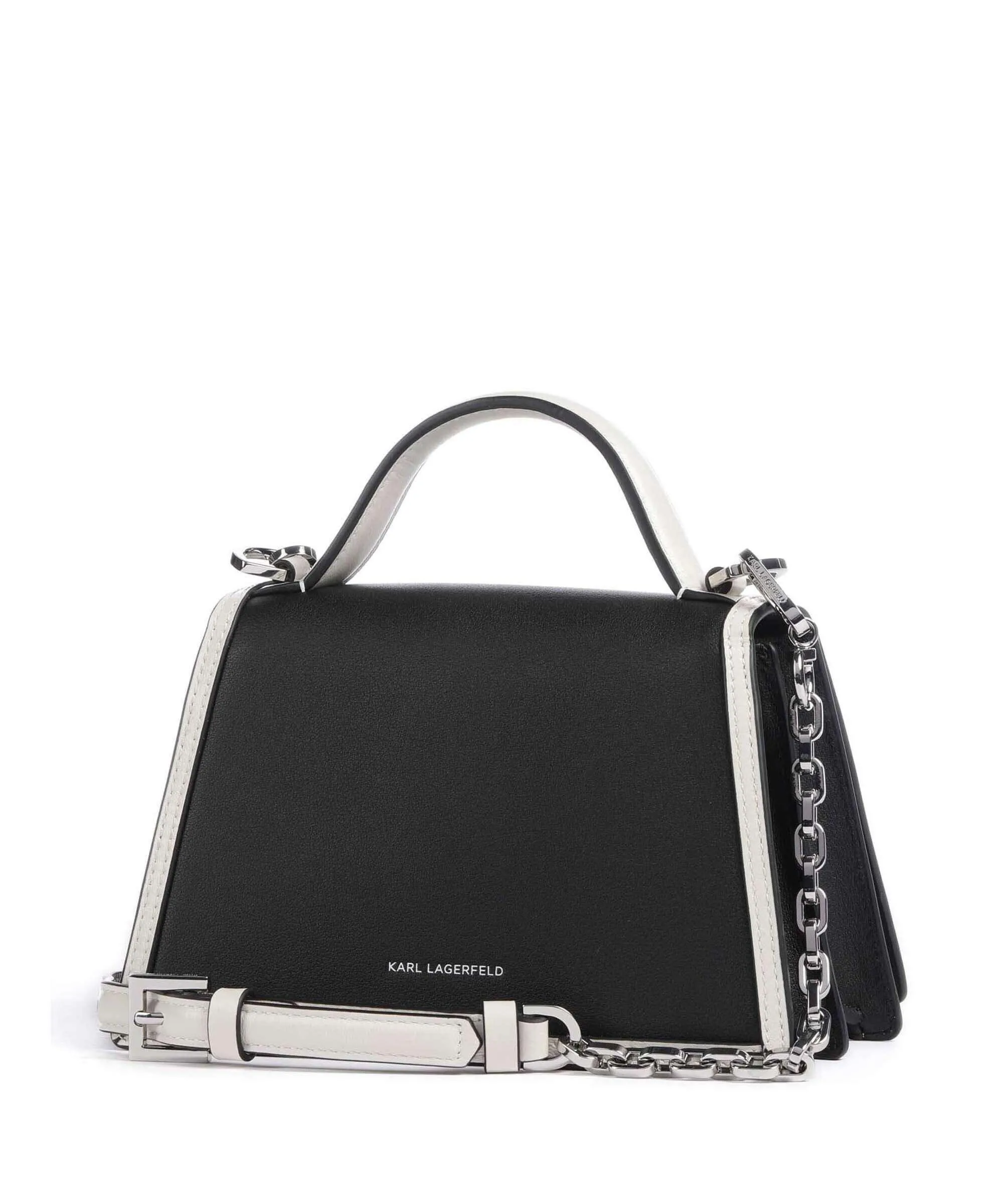  Karl Lagerfeld K/Signature 2.0 Small Borsa a mano pelle di vacchetta finemente grana nero/bianco  